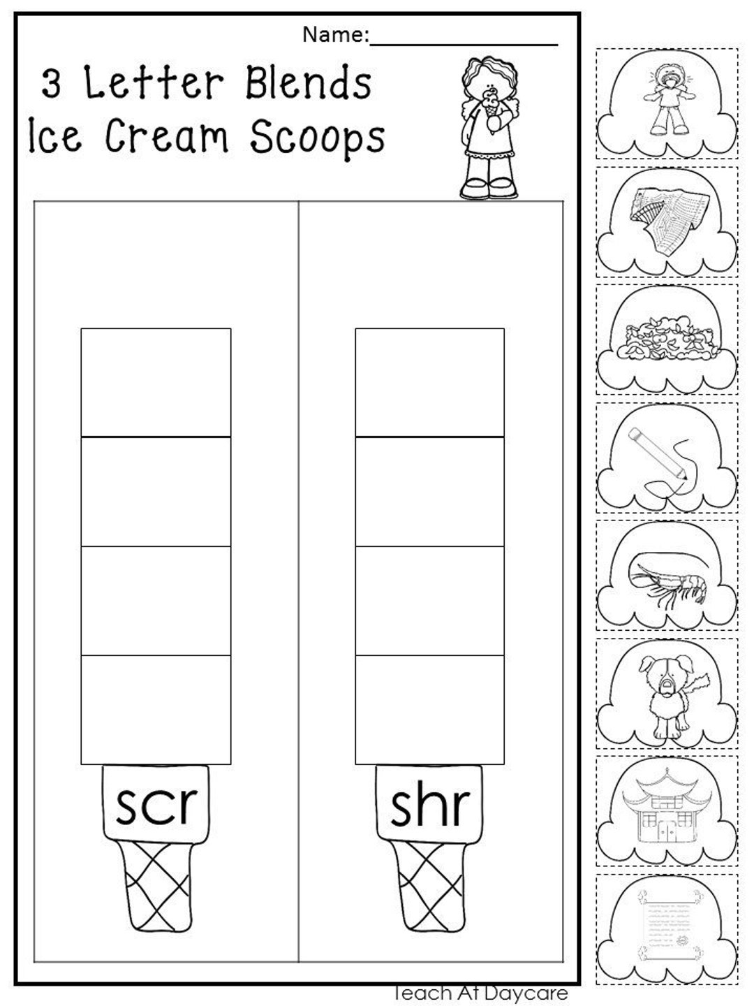 10 Printable 3 Letter Blends And Trigraphs Ice Cream Worksheets Kindergarten 2nd Grade ELA Worksheets Etsy