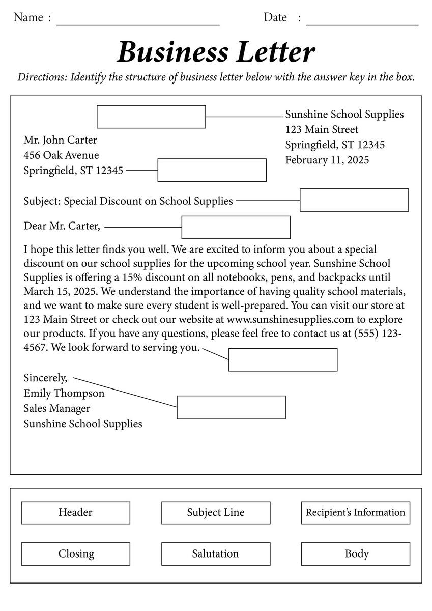 14 Parts Of A Business Letter Worksheet Free PDF At Worksheeto Letter Writing Worksheets Business Letter Writing Worksheets Worksheets Library