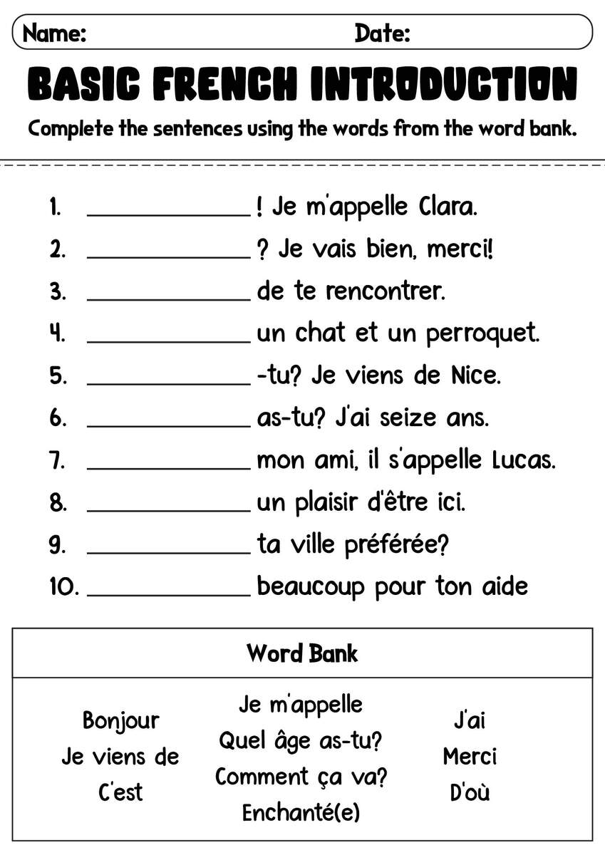15 French Introductions Worksheet Free PDF At Worksheeto 15 French Introductions Worksheet Free PDF At Worksheeto