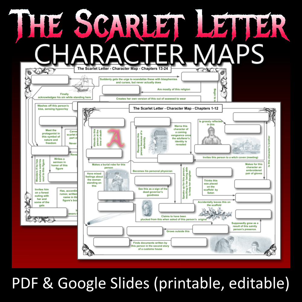 2 Character Maps On THE SCARLET LETTER worksheet Quiz Test Review NO PREP Just Print On PDF Classful