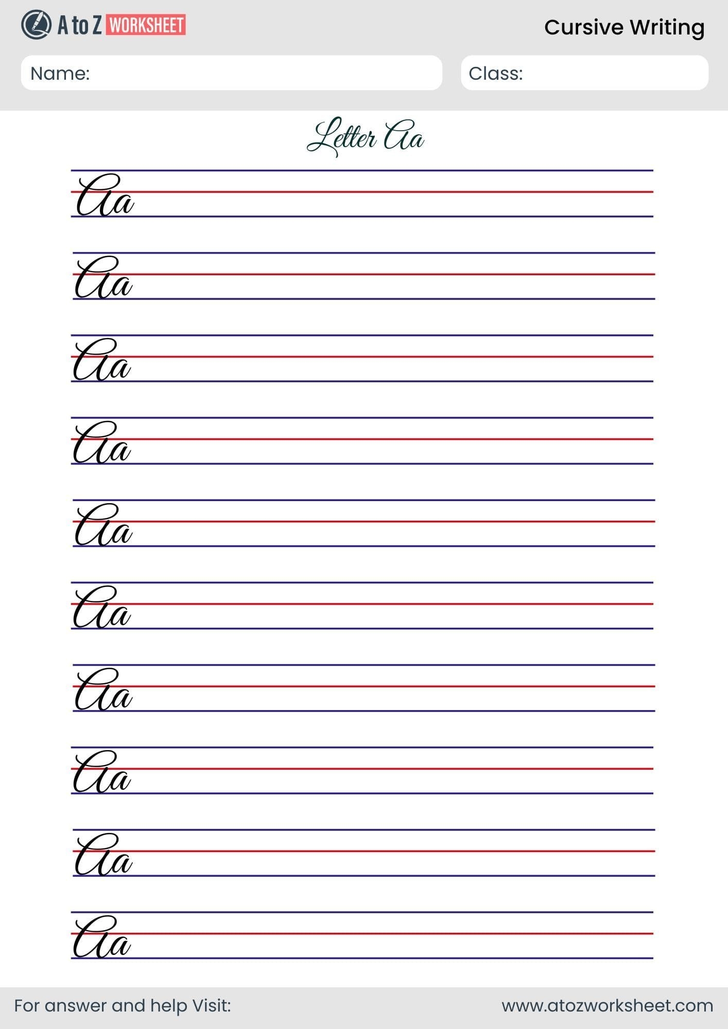 Cursive A Superstar Worksheets