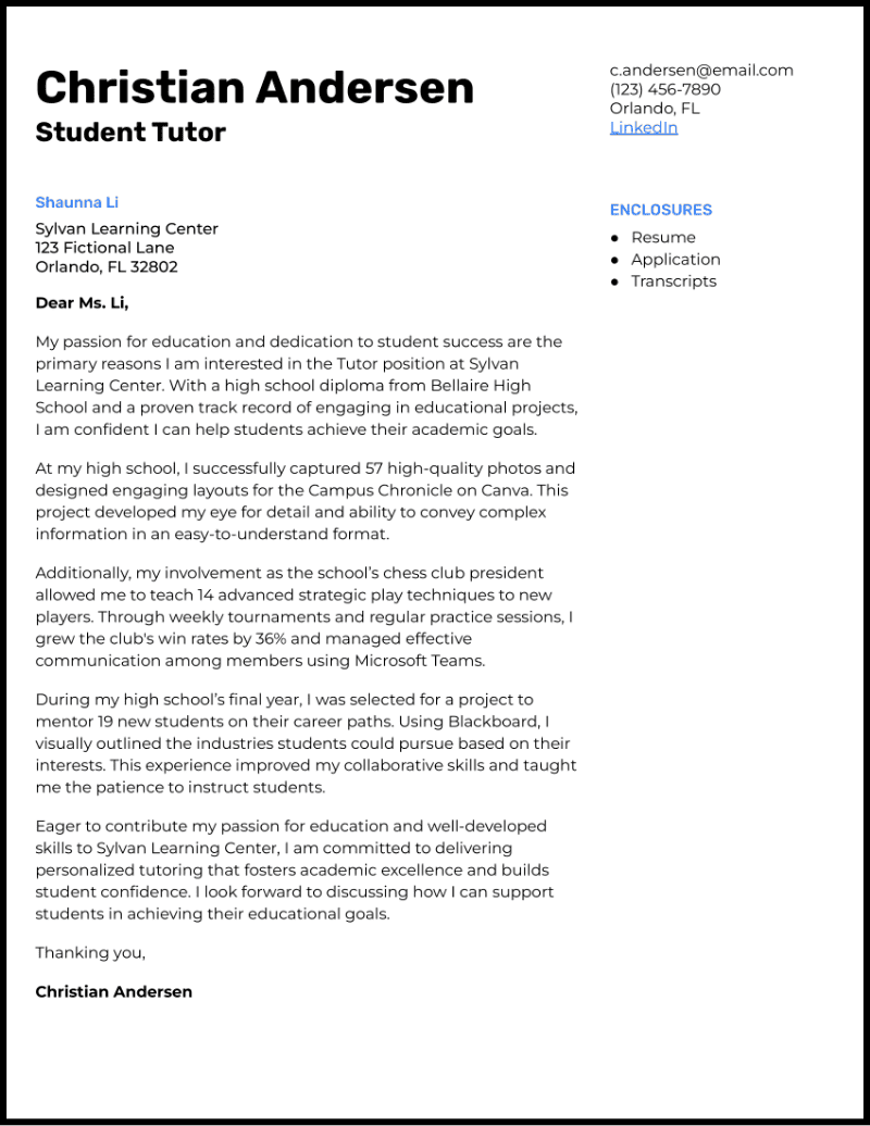 5 High School Student Cover Letter Examples High School Resume Cover Letter In Google Docs Word Pages PDF Download Template