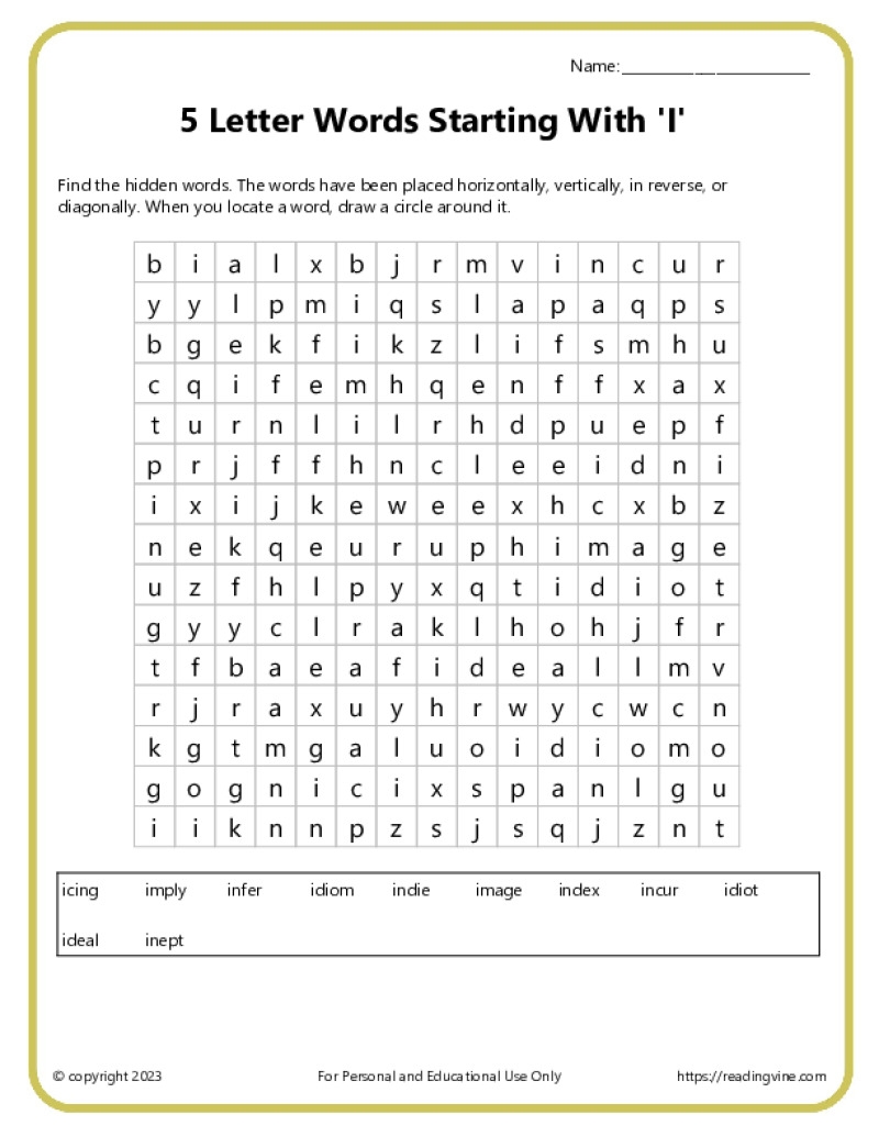 5 Letter Words That Start With I Printable List Worksheets 5 Letter Words That Start With I Printable List Worksheets