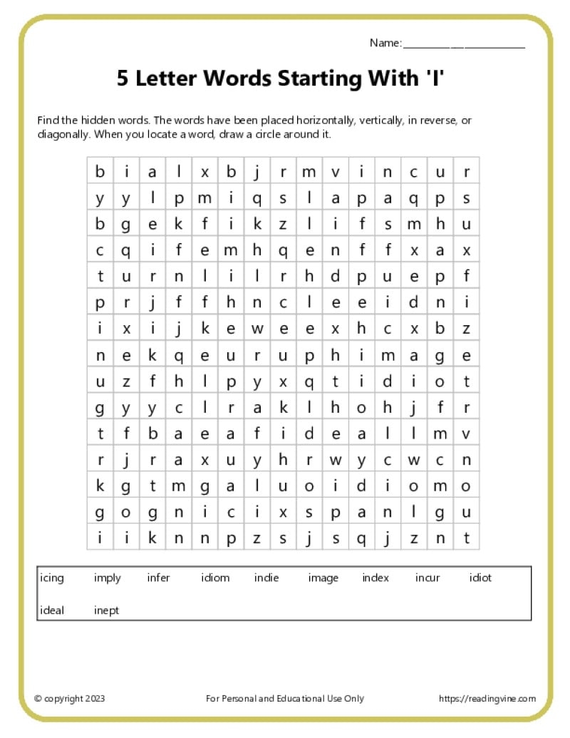 5 Letter Words That Start With I Printable List Worksheets 5 Letter Words That Start With I Printable List Worksheets
