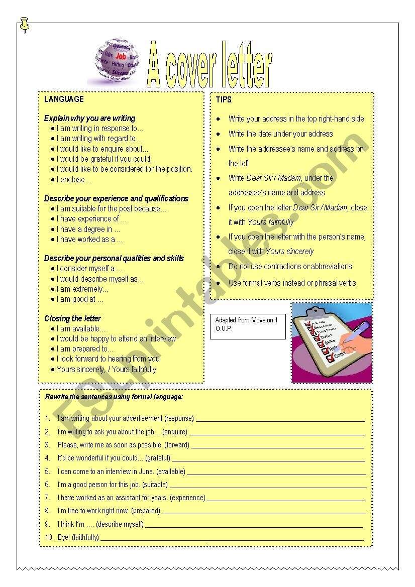 A Cover Letter ESL Worksheet By Maigomay A Cover Letter ESL Worksheet By Maigomay