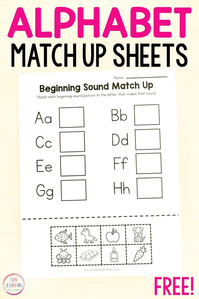 Alphabet Beginning Sound Match Up Worksheets Cut And Paste Worksheets Printable Activities For Kids Free Printables Lettering SVG Files Tools Apps