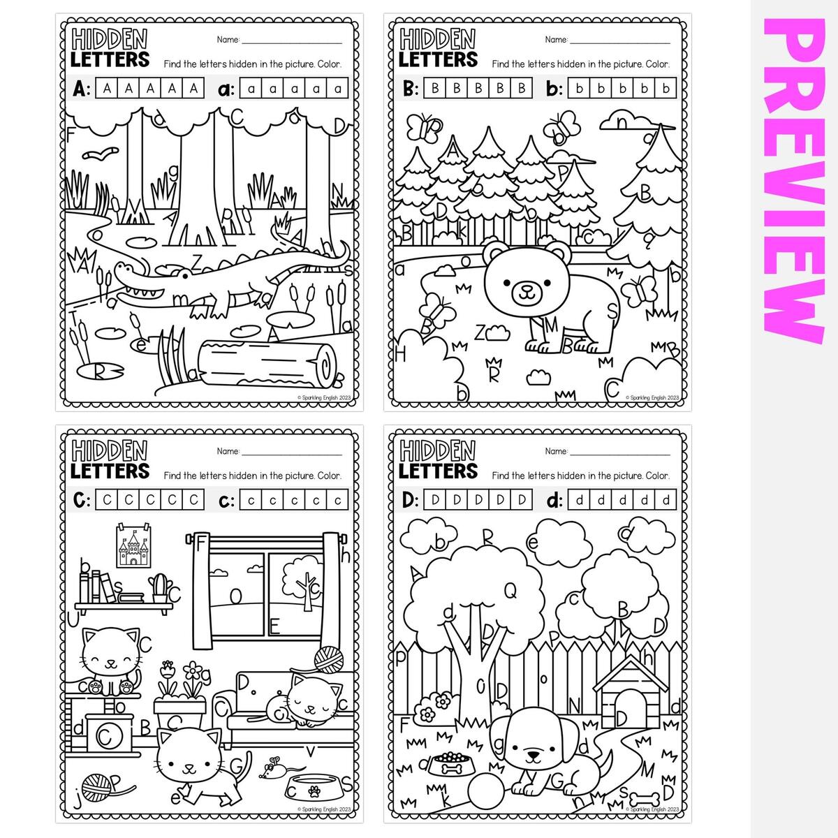 Alphabet Hidden Letters Pictures A To Z Fun Letter Recognition Activity Printable Worksheets Kindergarten Curriculum Etsy