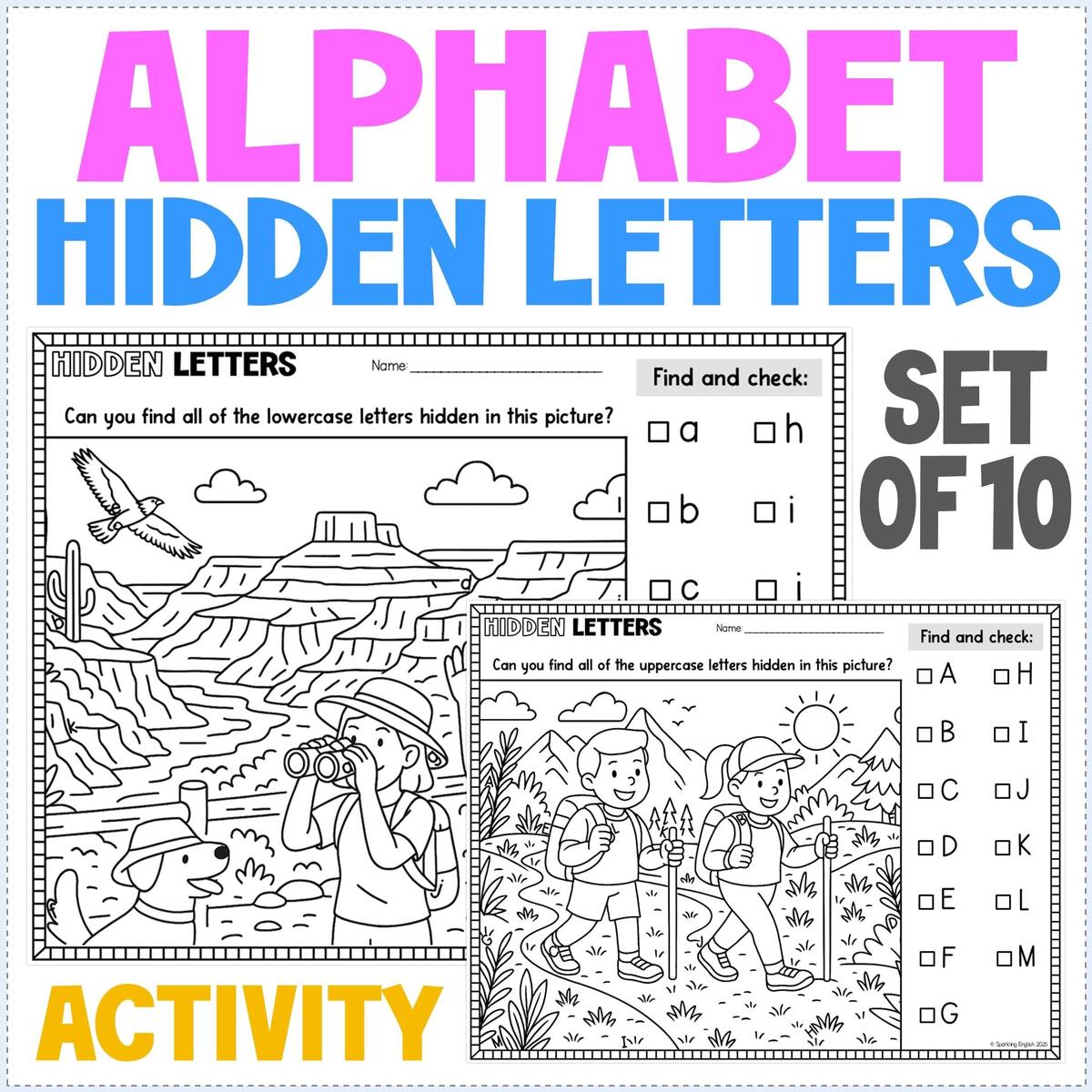 Alphabet Hidden Letters Pictures Letter Recognition Alphabet Review Worksheets Kindergarten Curriculum Etsy
