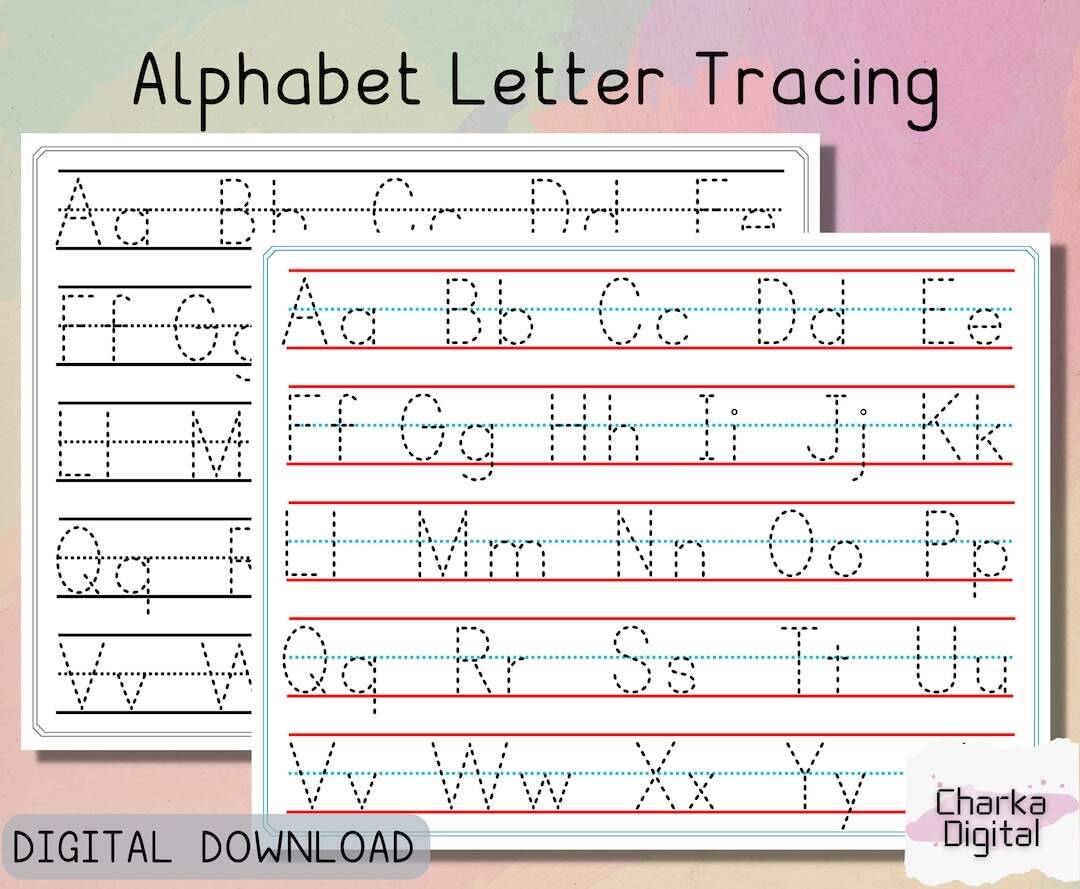 Alphabet Letters Tracing Page Handwriting Practice Preschool Worksheets Dotted Alphabet Homeschool Printable Etsy