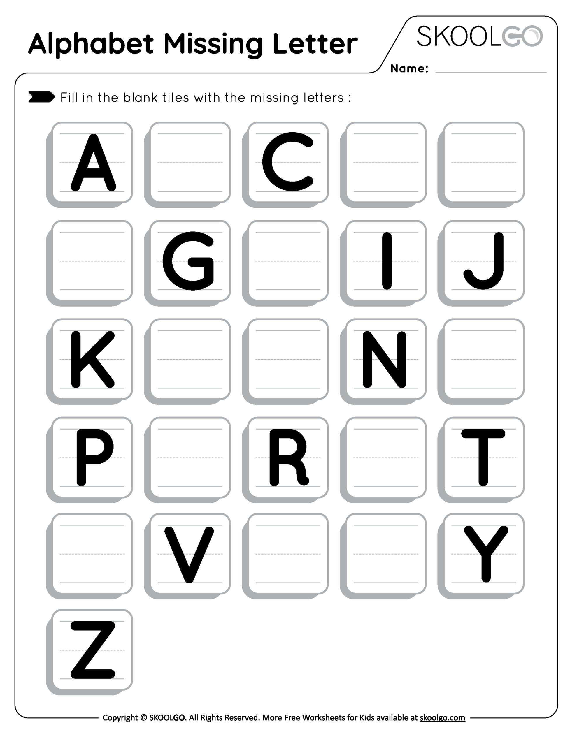 Alphabet Missing Letter Free Worksheet For Kids SKOOLGO Fill In The Missing Letter Worksheet Template Illustration Stock Vector Image Art Alamy