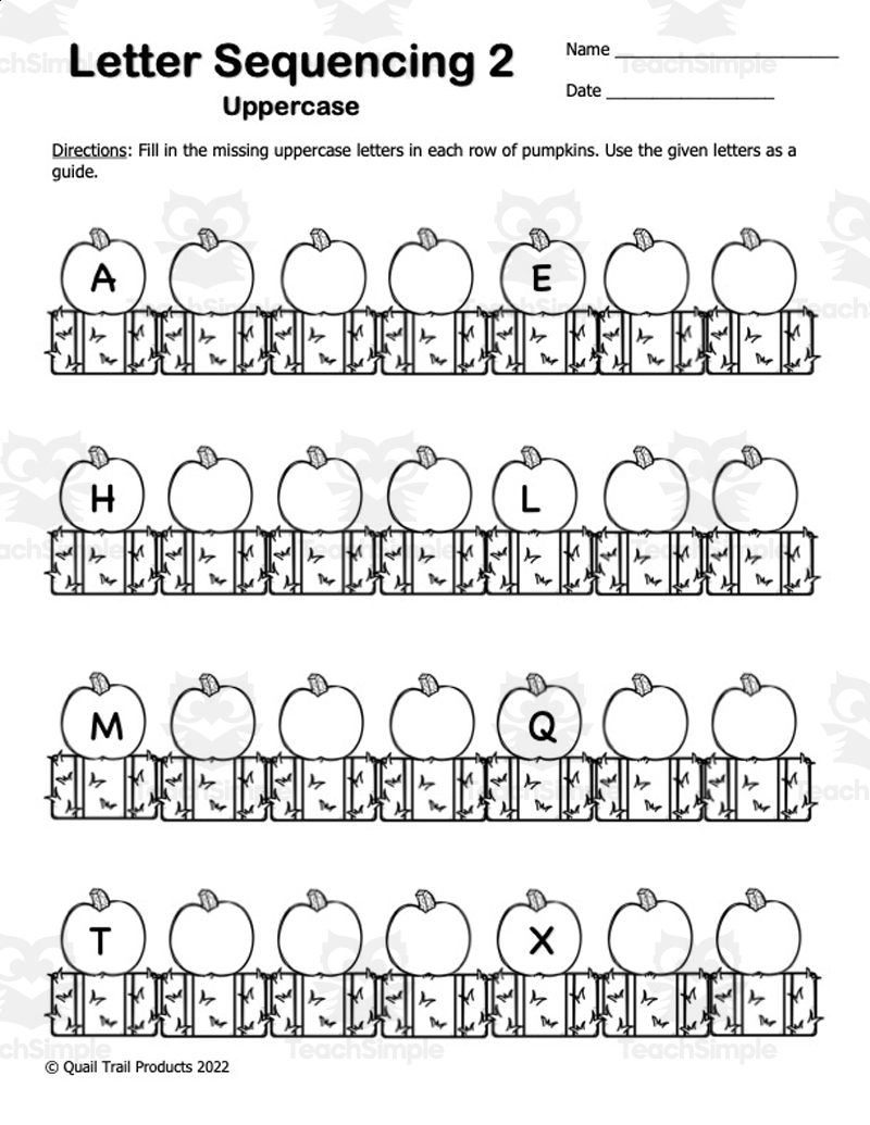 Alphabet Sequencing Worksheets Pumpkin Theme By Teach Simple