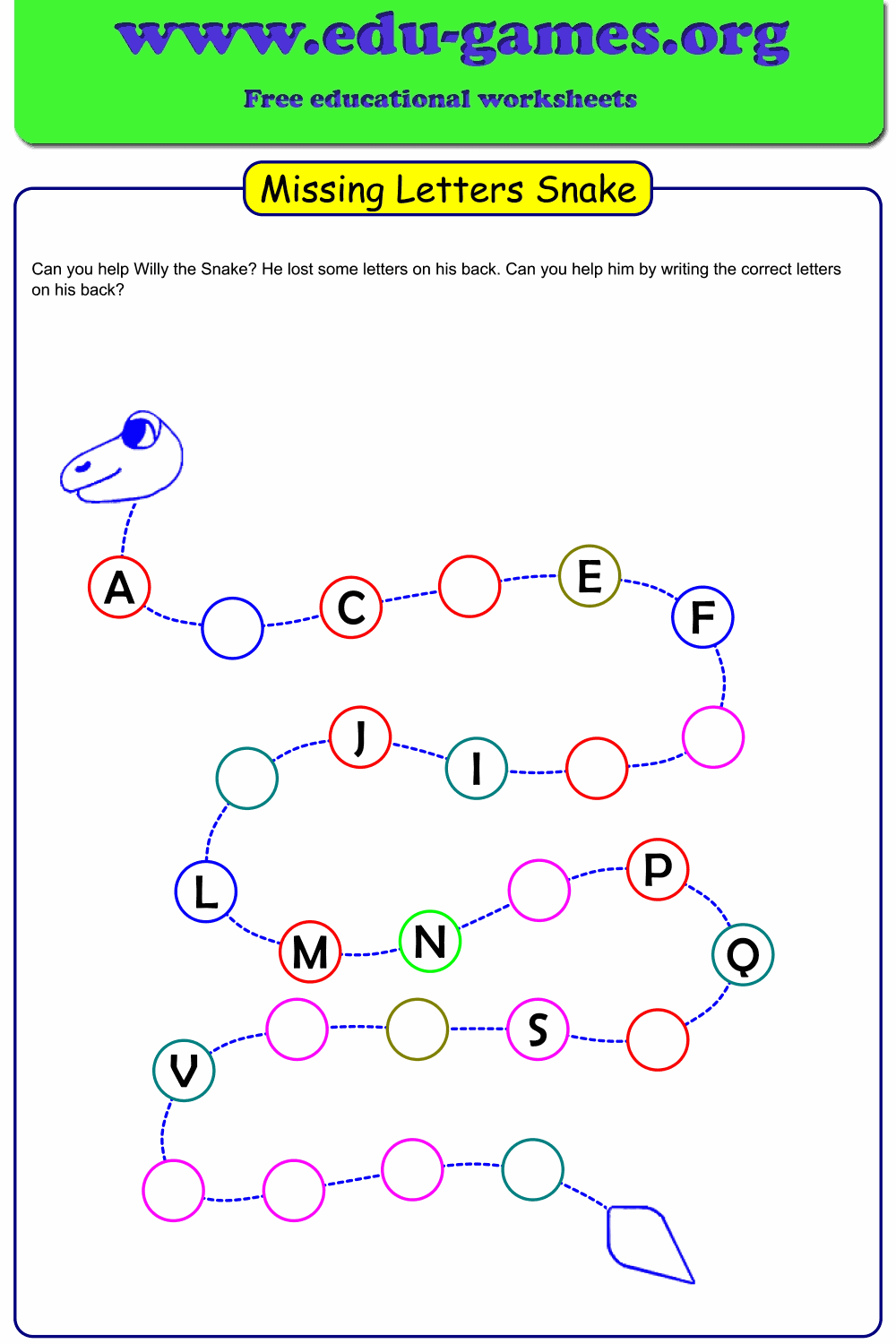 Alphabet Snake Missing Letters Worksheets Free Printable Worksheet Generator
