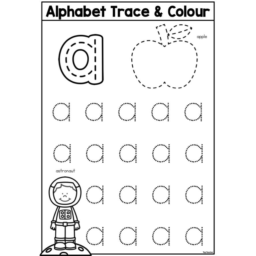Alphabet Trace Colour Worksheet Letter A Top Teacher A For Apple Coloring Page For Preschoolers