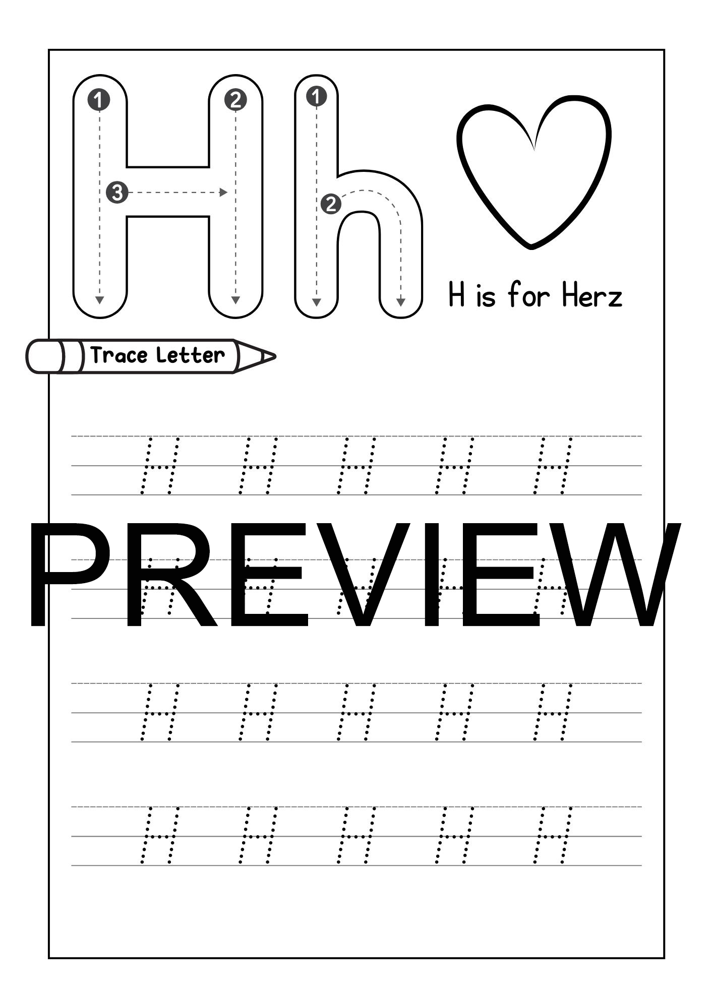 Free Letter H Tracing Worksheet Printable Mermaid Themed Sly Spoon