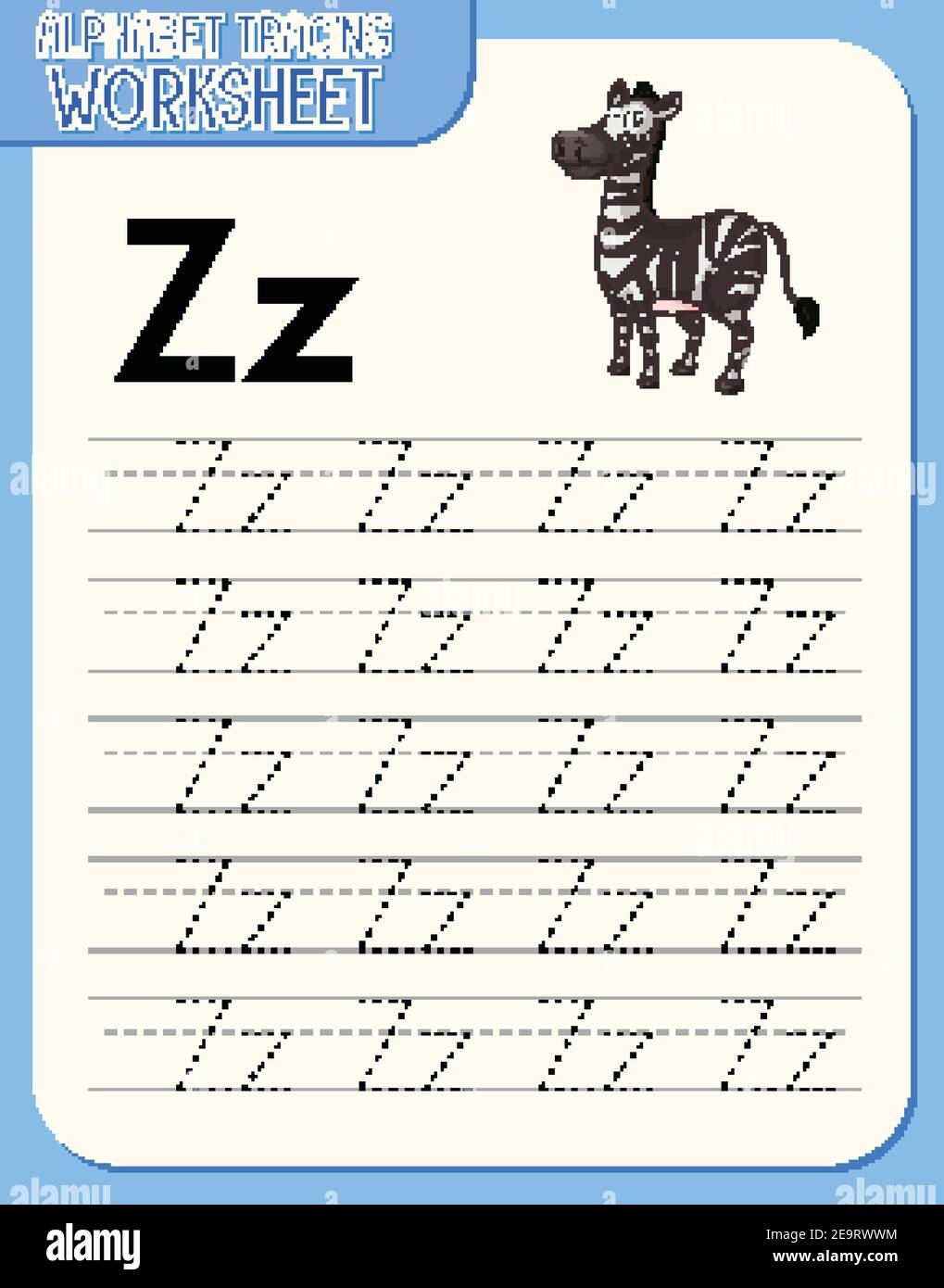 Alphabet Tracing Worksheet With Letter Z And Z Illustration Stock Vector Image Art Alamy Free Letter Z Tracing Worksheet Printable Mermaid Themed Sly Spoon