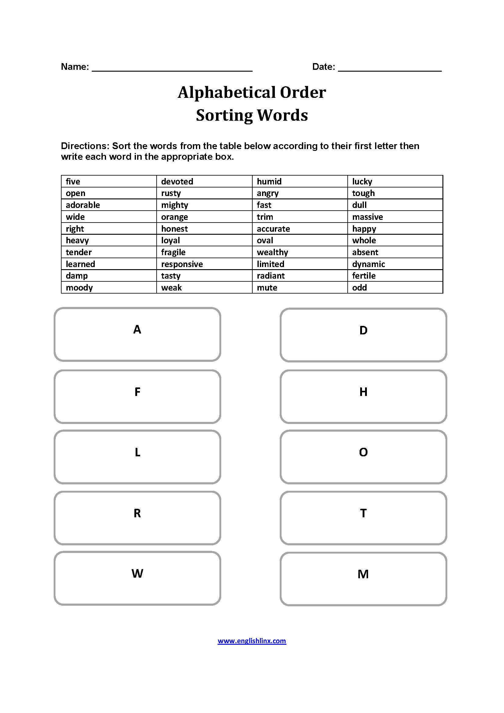 FREE Printable Alphabetical Order Worksheets