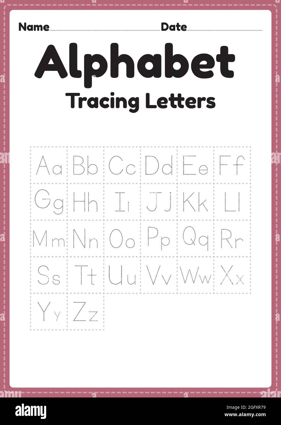Alphabet Worksheets For Kindergarten Tracing Letters For Preschool Kids For Handwriting Practice And Educational Activities In A Printable Page Stock Vector Image Art Alamy Free Alphabet Tracing Sheets Lewis Creative