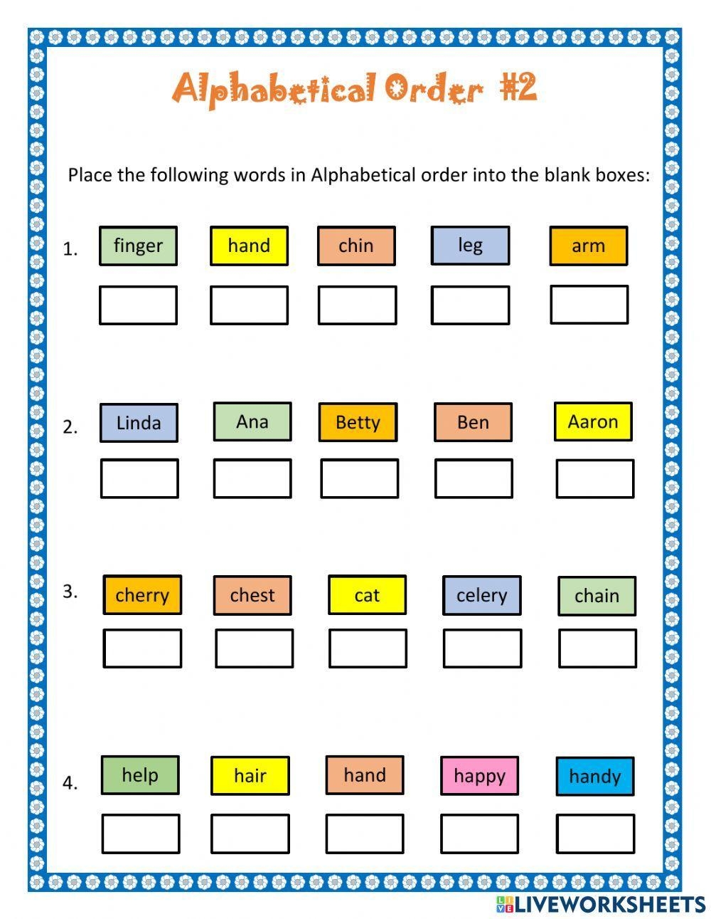 Alphabetical Order 2 Interactive Worksheet Worksheets Library
