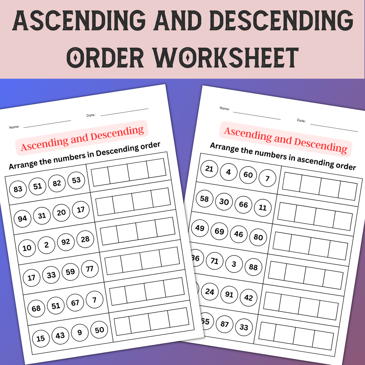 Ascending And Descending Order Worksheet 1 To 100 Ordering Numbers Math Book Made By Teachers