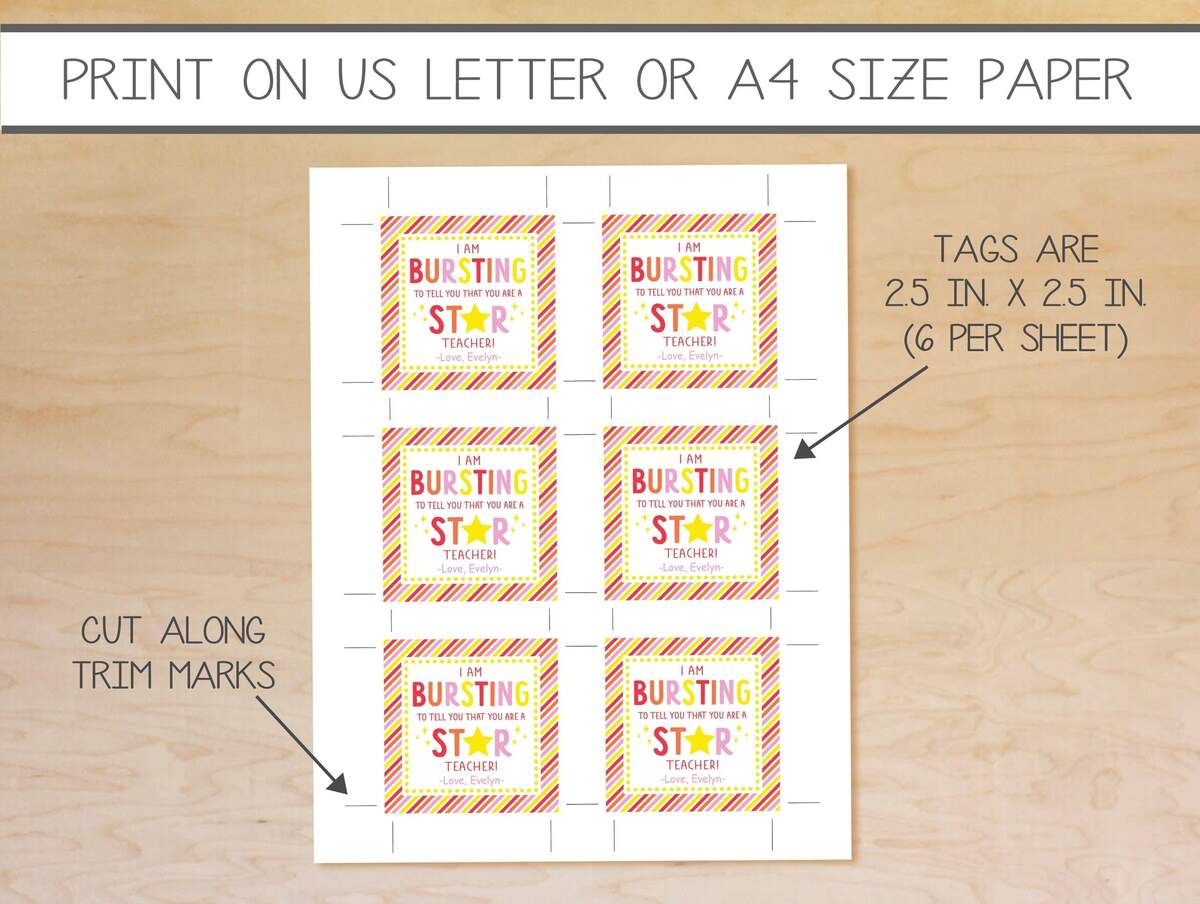 Back To School Gift Tag For Teachers I Am Bursting With Excitement To Have A Star Teacher This Year Starburst Tags First Day Printable Etsy