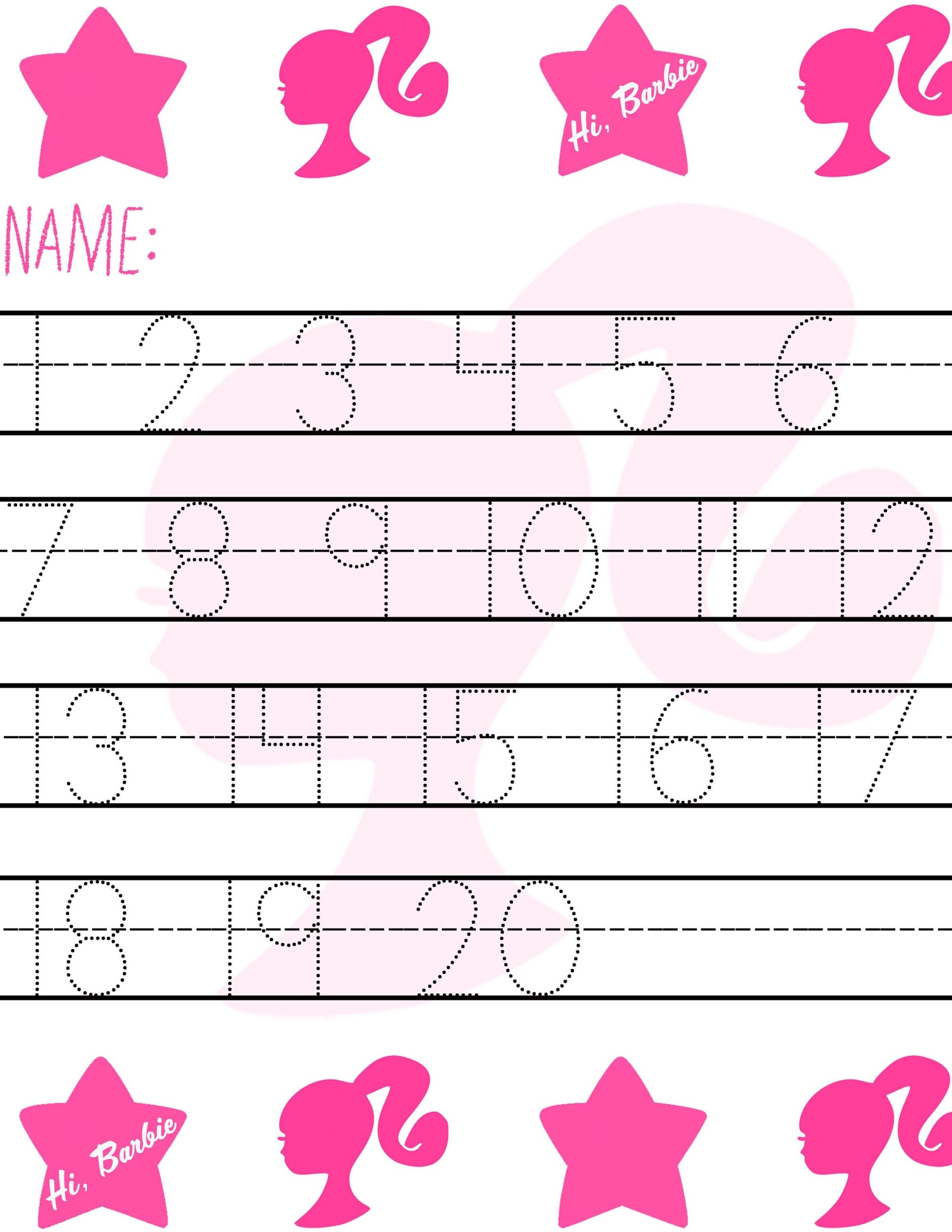 Barbie themed Writing Practice Sheets Etsy UK