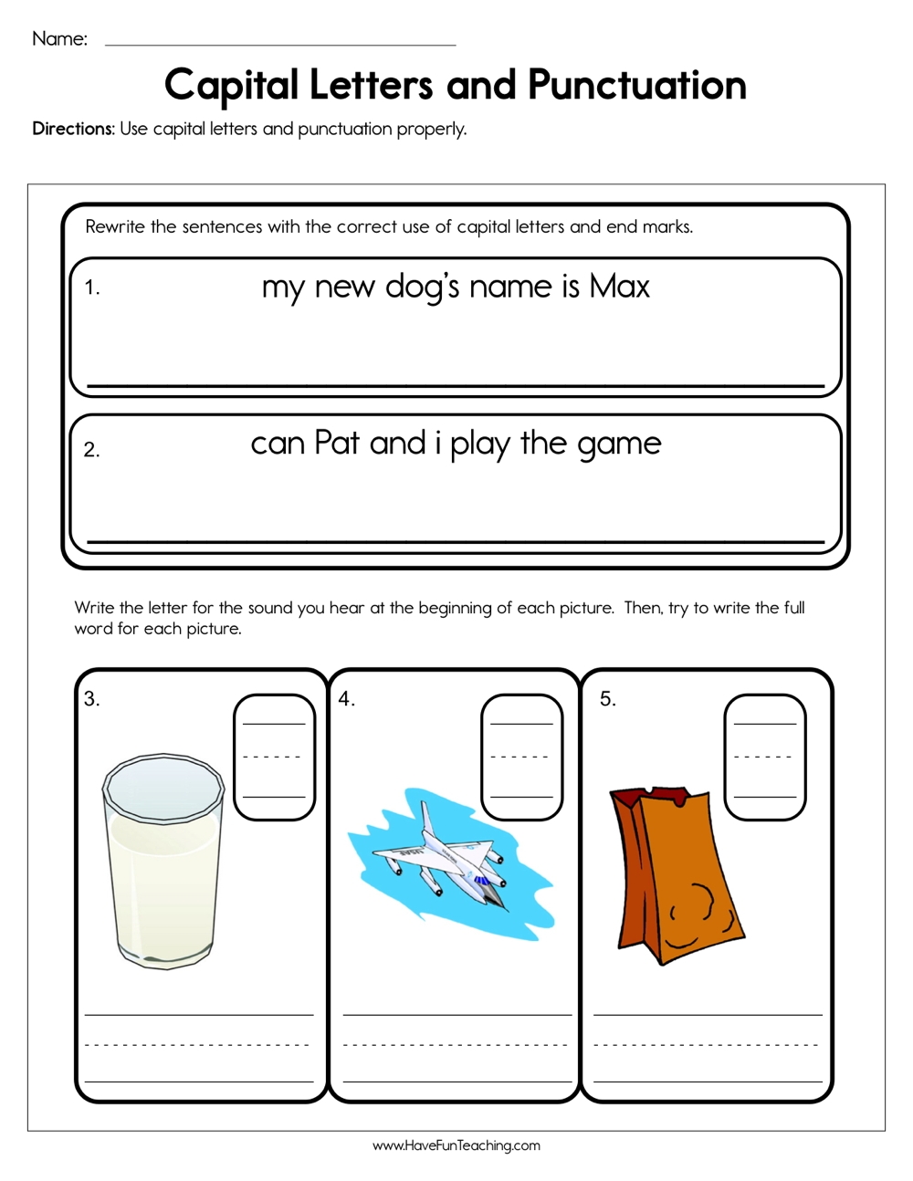 Capitalization Worksheets Printable Capital Letter Activity English Grammar Capital Letter Lesson Capitalization Activity Grammar Lesson Etsy