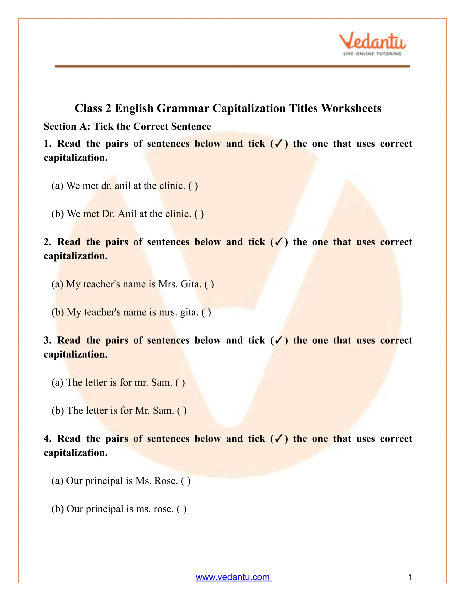 Capitalization In Titles Worksheet For Class 2 Free PDF