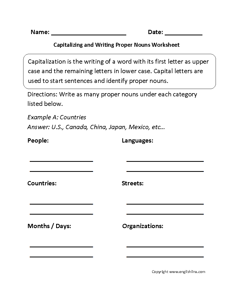 Capitalization Worksheets Capitalizing And Writing Proper Nouns Worksheet Capitalization Worksheets Capitalizing And Writing Proper Nouns Worksheet