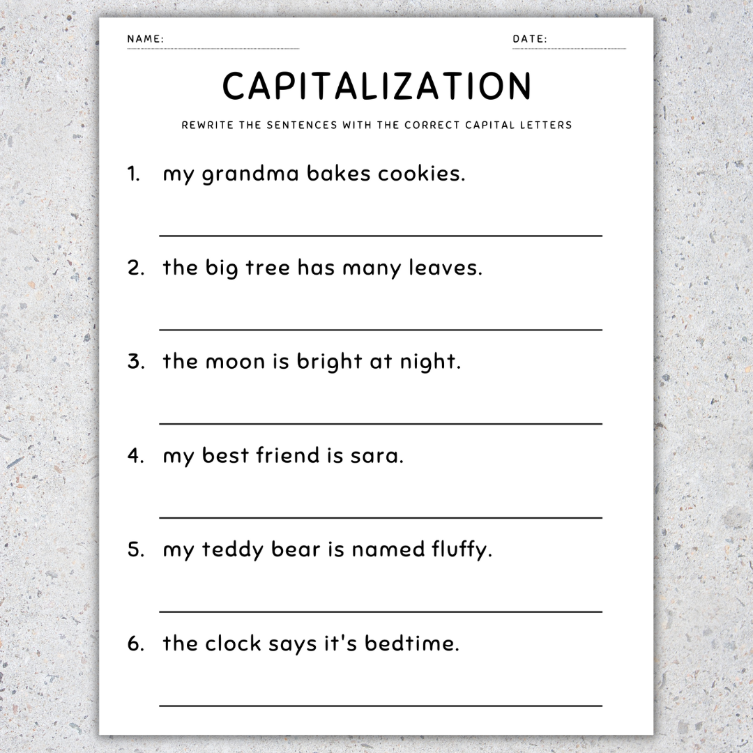 Capitalization Worksheets Fix The Sentences Grammar Practice 1st Grade Made By Teachers Capitalization Worksheets ReadingVine