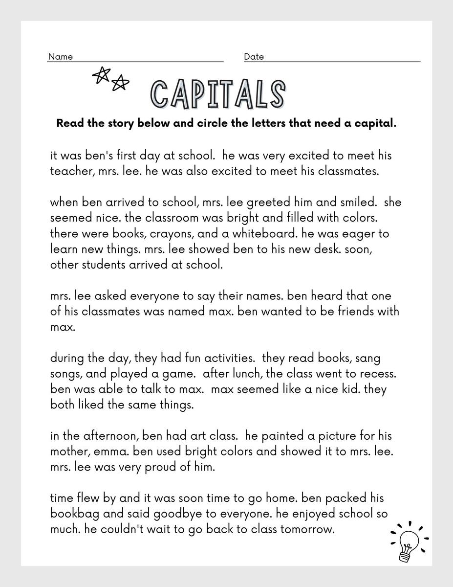 Capitalization Worksheets Printable Capital Letter Activity English Grammar Capital Letter Lesson Capitalization Activity Grammar Lesson Etsy