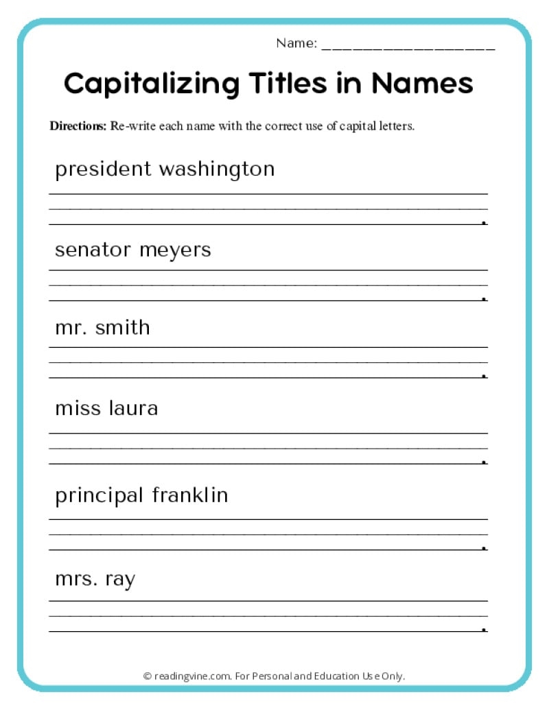Capitalization Worksheets ReadingVine Capitalization Worksheets ReadingVine