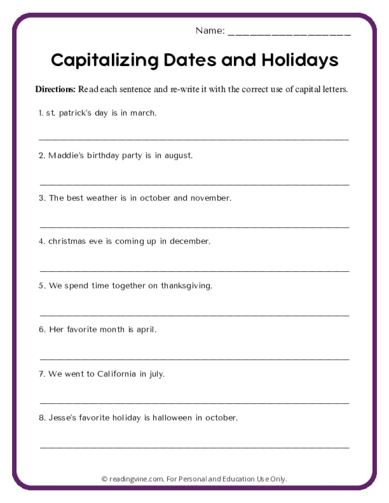 Capitalization Worksheets ReadingVine Capitalization Worksheets ReadingVine