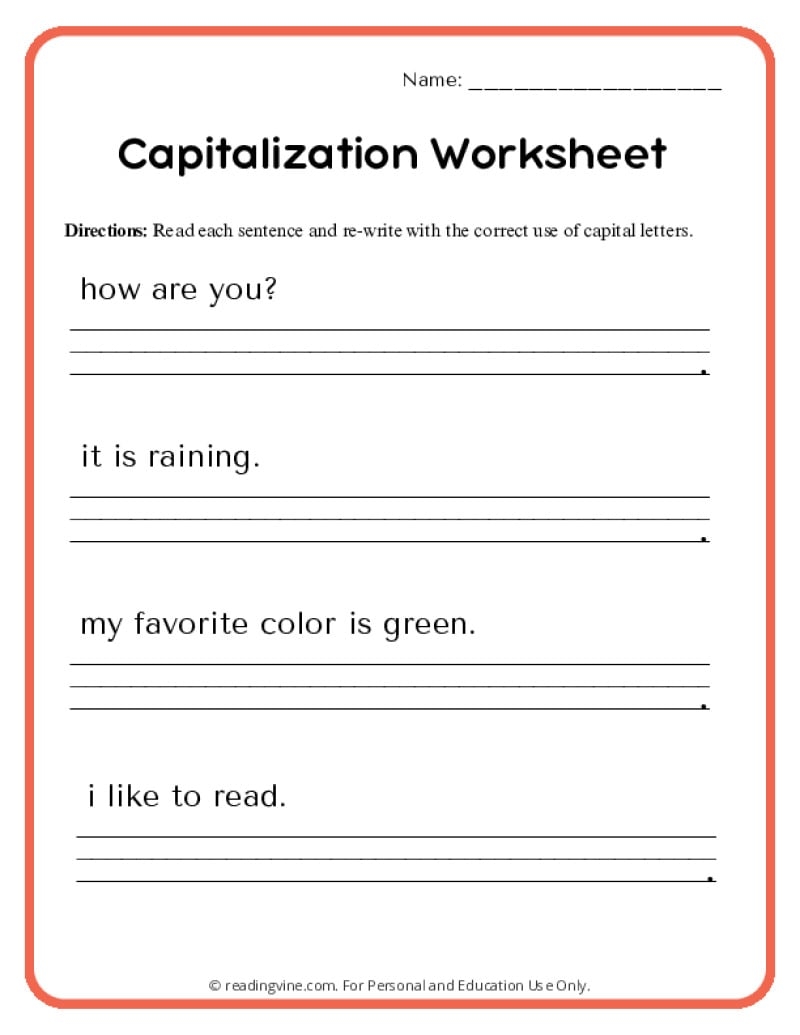 Capitalization Worksheets ReadingVine Capitalization Worksheets ReadingVine