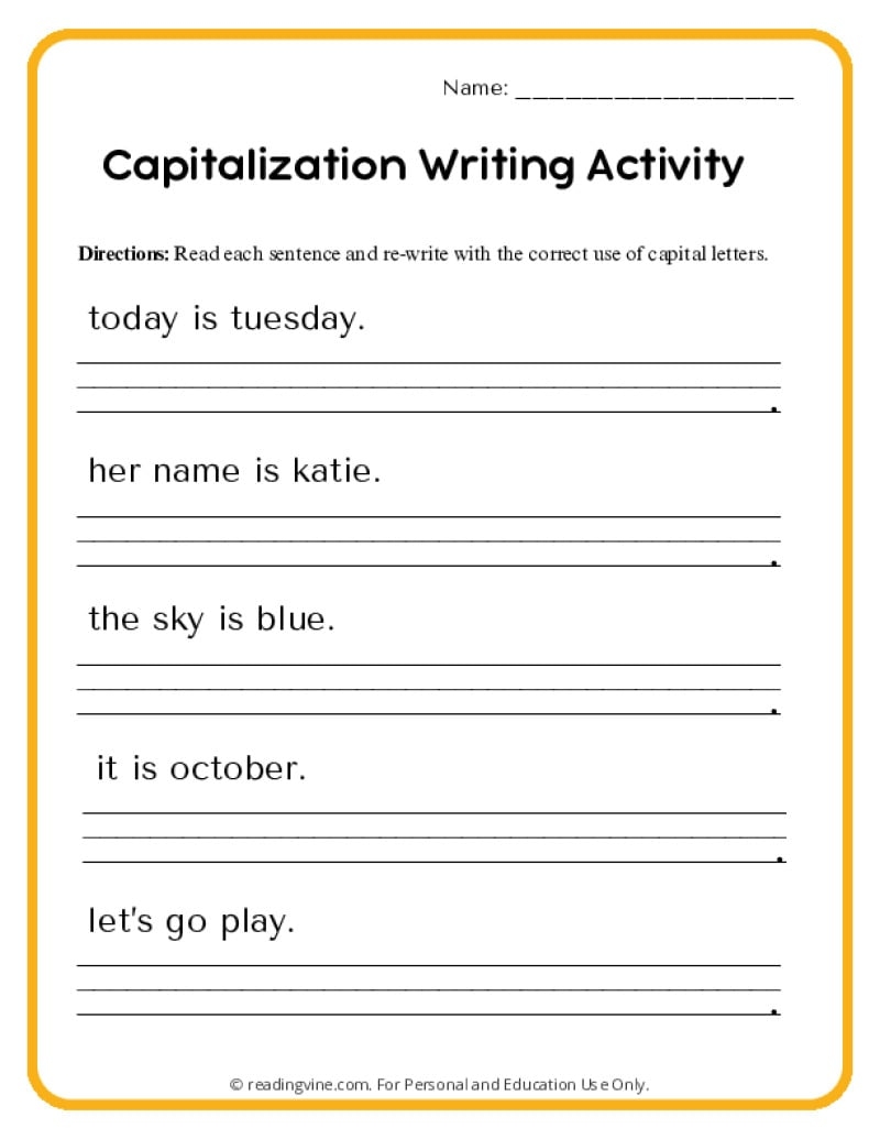 Capitalization Worksheets ReadingVine