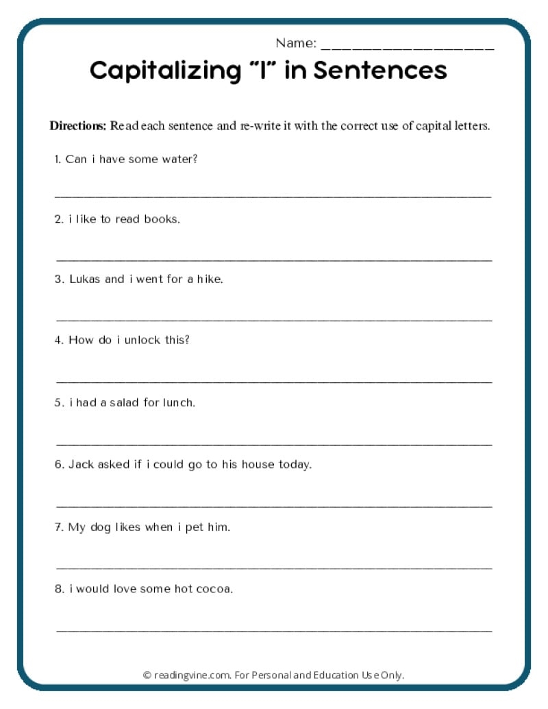Capitalization Worksheets ReadingVine