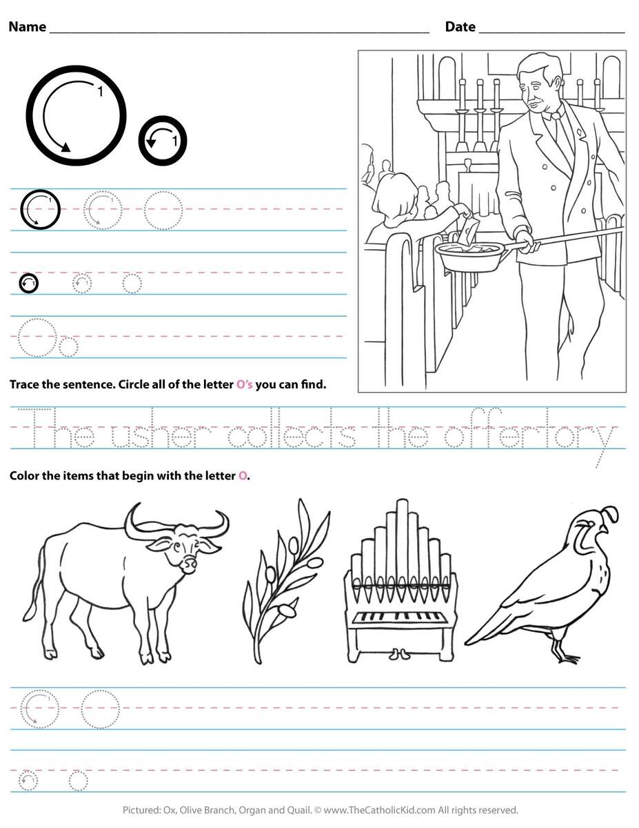 Catholic Alphabet Letter O Worksheet Preschool Kindergarten