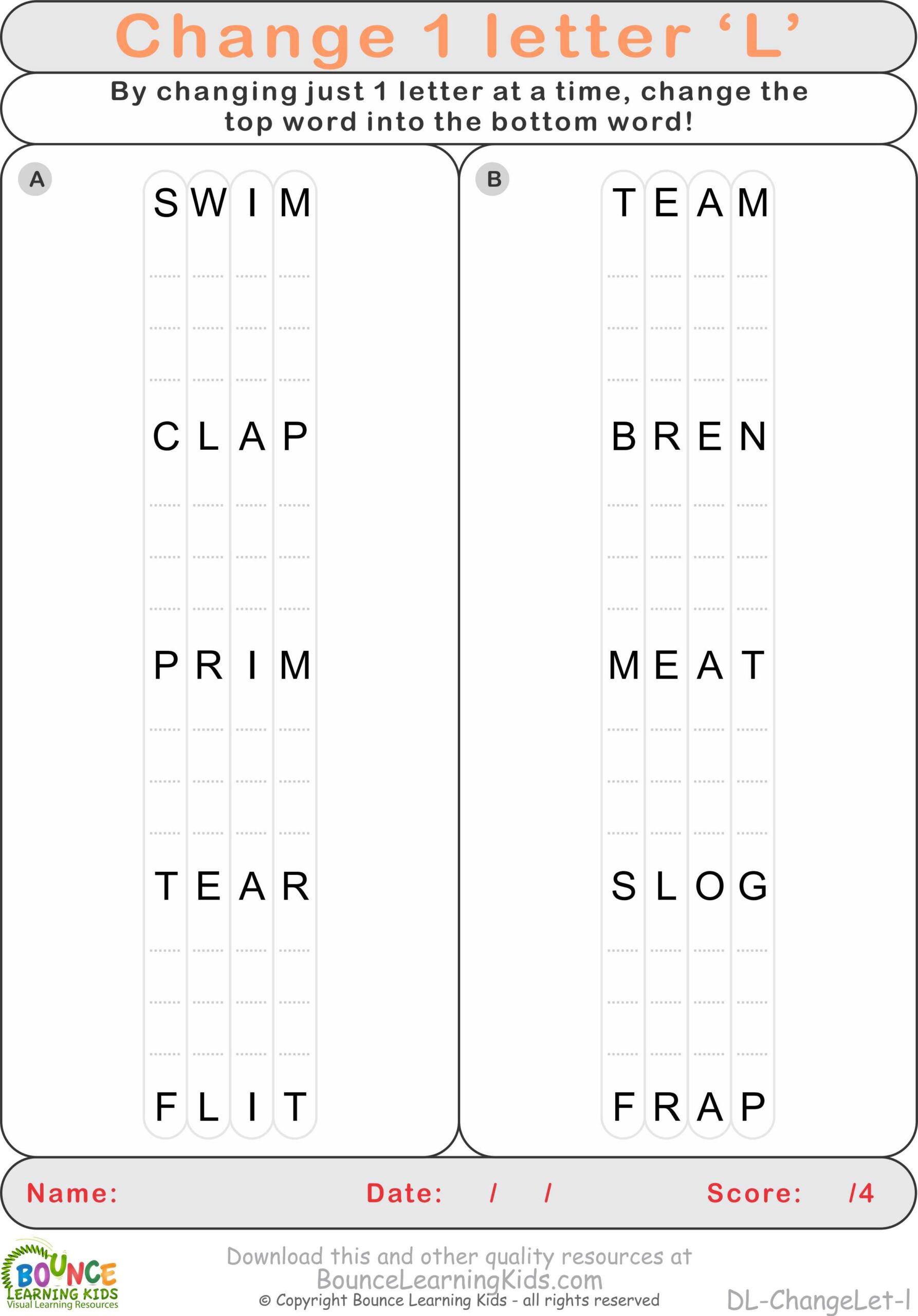 Change 1 Letter PORTALLAS Download Vocabulary Unscramble Words Form New Words Words Ladder Forming New Words By Adding Removing Or Replacing Letters Build New Words Worksheets For Free Vikramlearning
