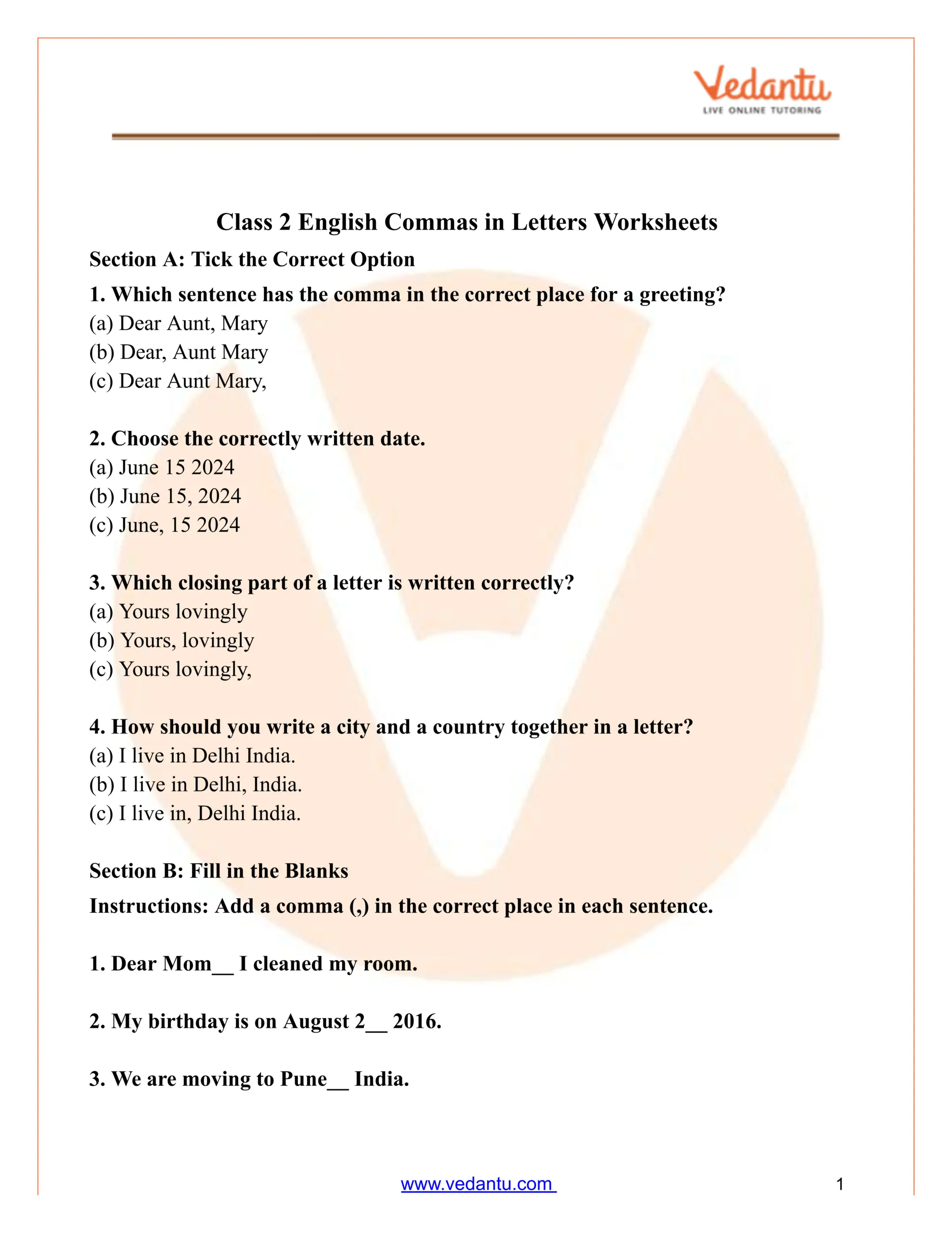 Commas In Letters Worksheet For Class 2 Free PDF Commas In Letters Worksheet For Class 2 Free PDF