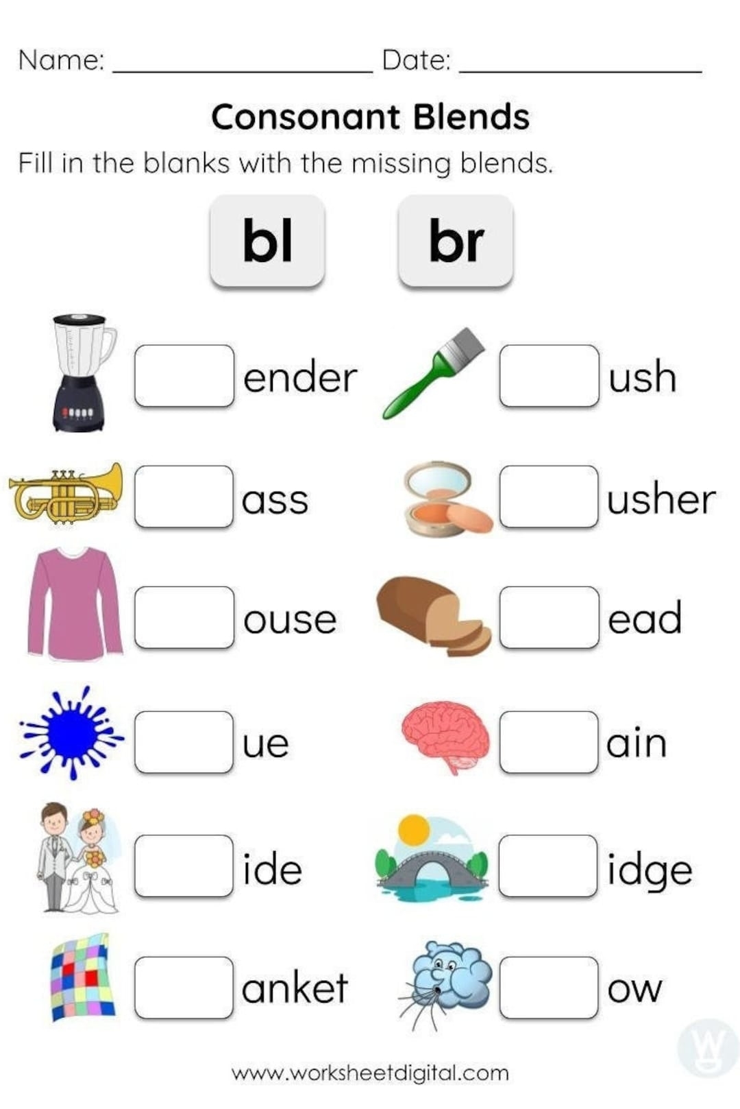 Consonant Blends Worksheets For Kindergarten Preschool Homeschool Educational Printables Homework Worksheets Blend Sounds Etsy Beginning Blends Worksheets Kindergarten Preschool Printable PDF Etsy