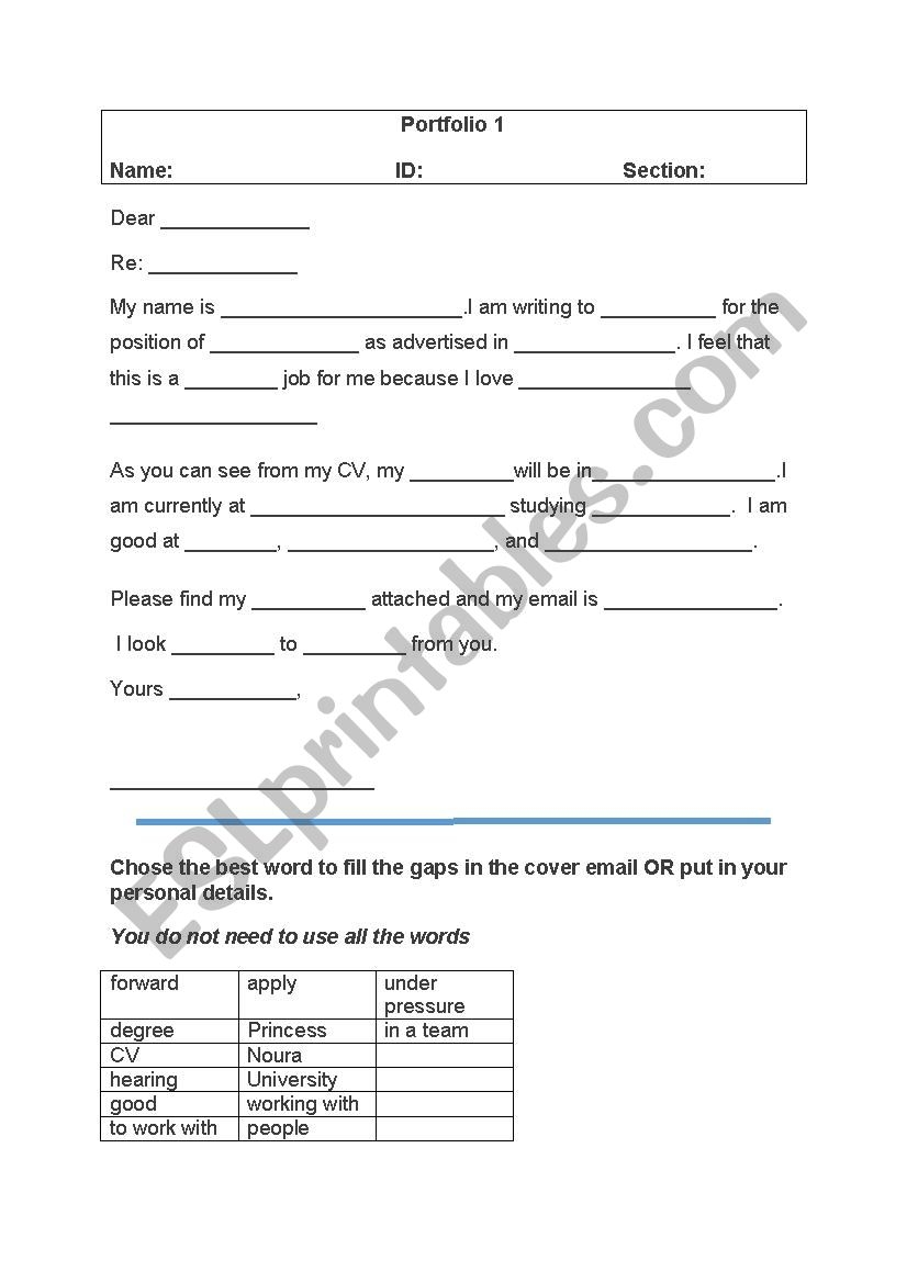 Cover Letter Exercise ESL Worksheet By Nura G Cover Letter Exercise ESL Worksheet By Nura G