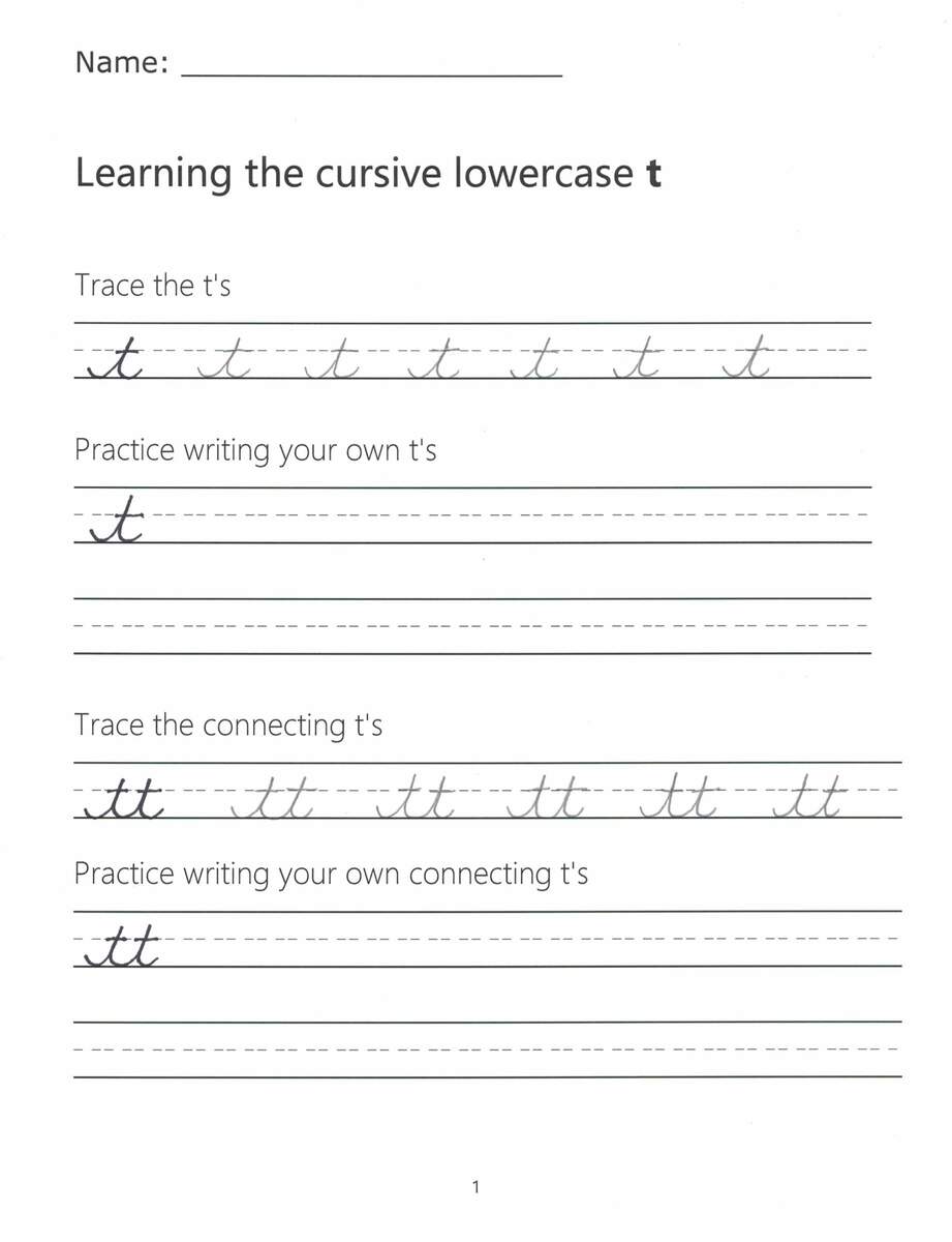Free Printable Cursive Letter T Writing Grade 1 Worksheets