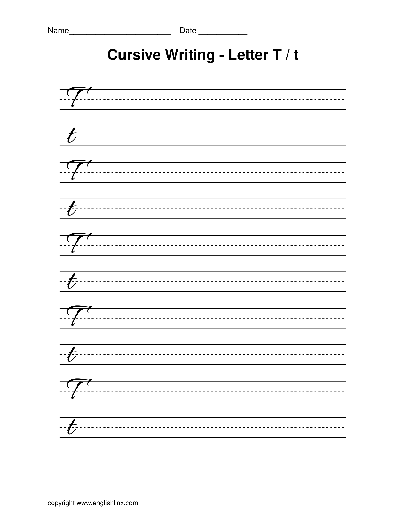 Cursive Writing Letter T T