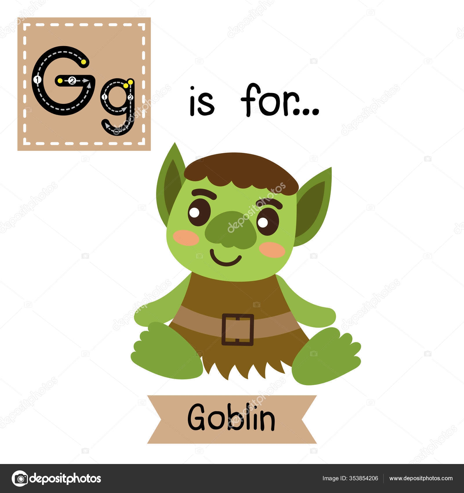 Cute Children Abc Alphabet Letter Tracing Flashcard Green Goblin Kids Stock Vector By natchapohn 353854206