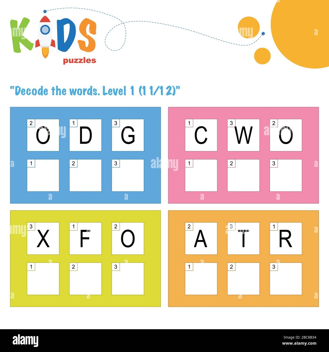 Decode The 3 Letter Words Worksheet Practice For Preschool Elementary And Middle School Kids Fun Logic Puzzle Activity Sheet Stock Vector Image Art Alamy
