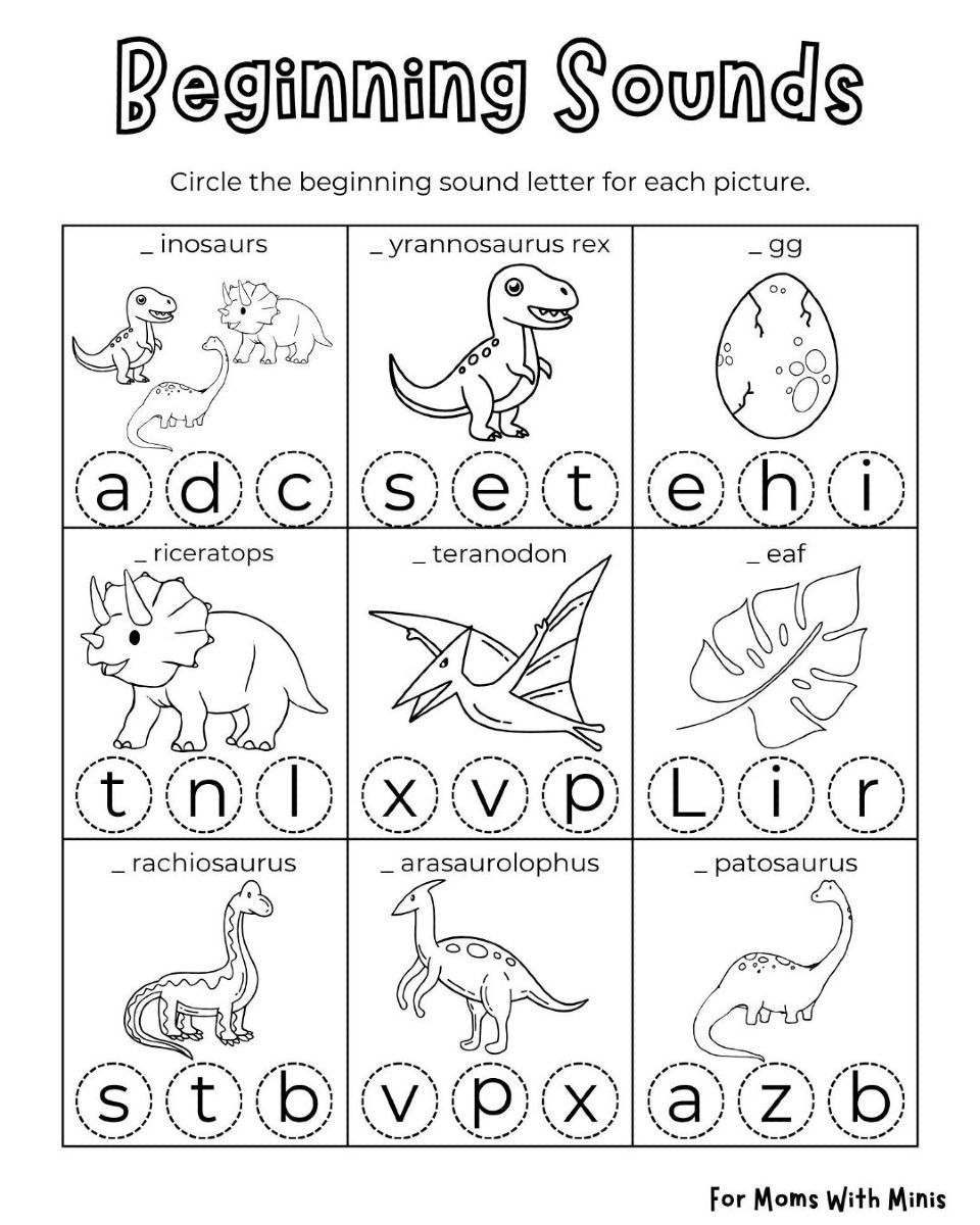 Dinosaur Beginning Sounds Kids Activity Printables