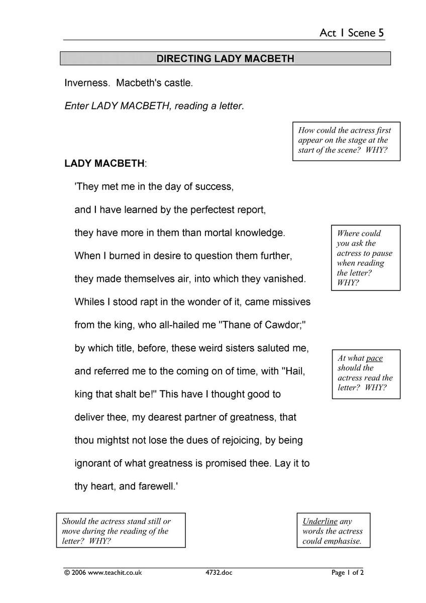 Directing Lady Macbeth Act 1 Scene 5