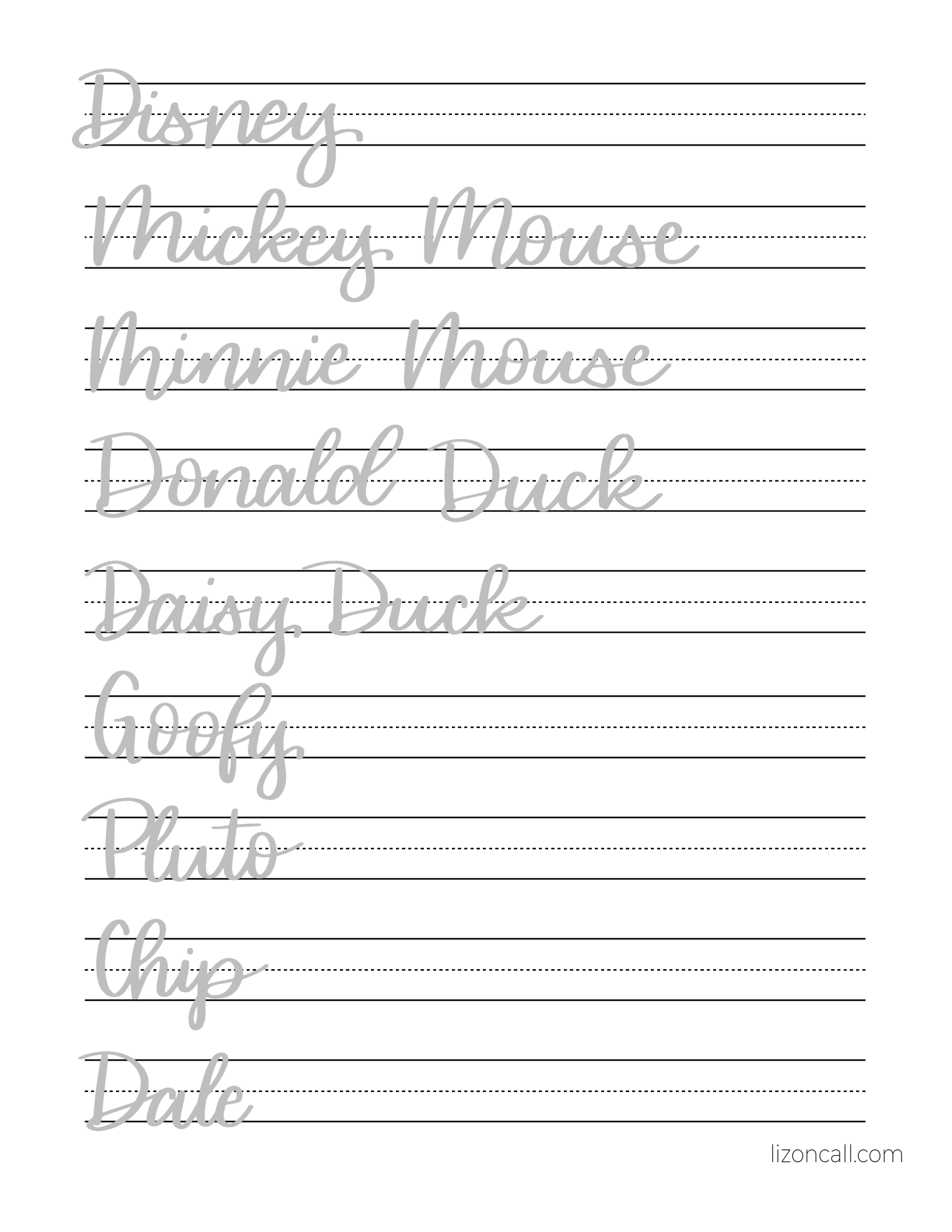 Disney Lettering Practice Sheets