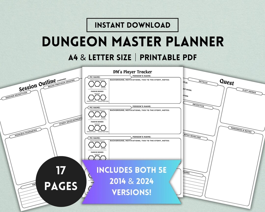 Dnd Planner 5e 2014 2024 Printable Dnd Tracker DM Planner DM Notebook Dungeons And Dragons Template Letter A4 Digital PDF Etsy