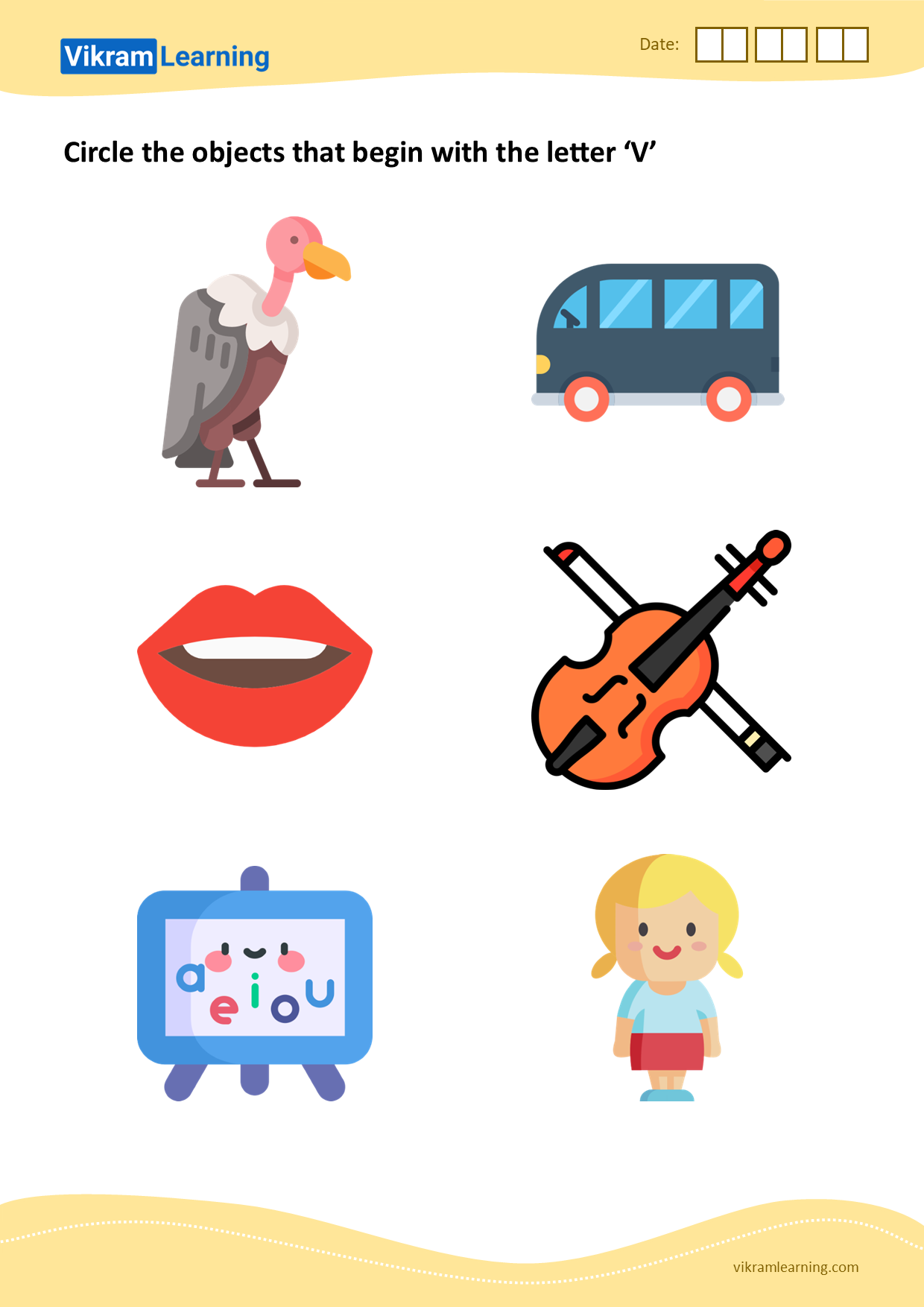 Download Circle The Objects That Begin With The Letter V Worksheets Vikramlearning