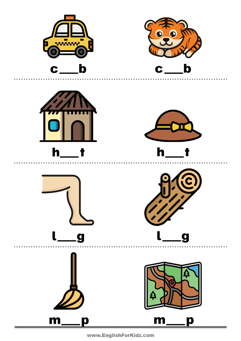 English For Kids Step By Step Missing Letters Worksheets